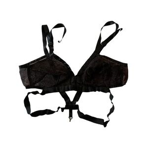 Vintage Gossard Sta-Lo Nylon Lace Black Bralette with Front Closure-Size 32 A